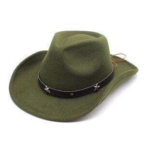Green Western Cowboy Cowgirl‎ Hat Felt Wide Brim Star Band Unisex Rodeo